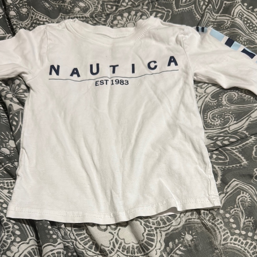 Nautica Kids White and Blue Graphic Tee
